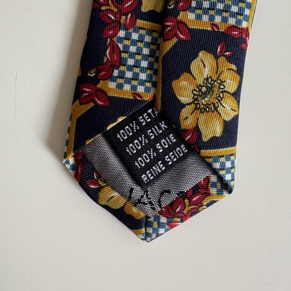 Vintage Jacques Farré 100% Silk Tie – Bold Floral & Checkerboard Print - Picture 2 of 4